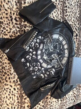 Black faux leather GNR studded jacket & Slash hardcover book